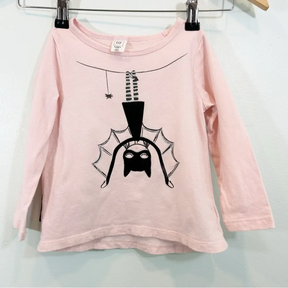 Baby Gap Pink and Black Velvet Bat Girl 2T Halloween Cape Shirt Top